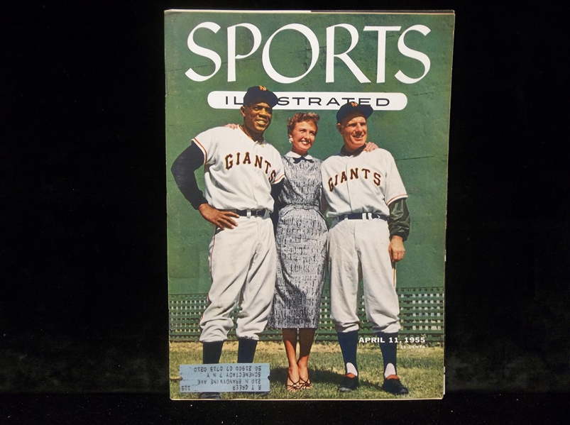 April 11, 1955 Sports Illustrated- with 8 Card 1955 Topps Sheet- Willie Mays/ Al Dark Cover