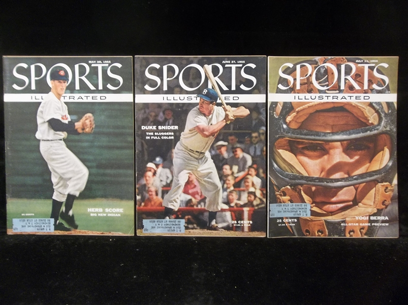 1955 Sports Illustrated Magazines- 3 Diff with Baseball Covers