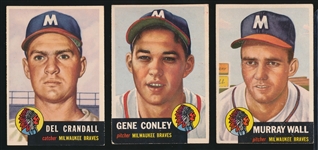 1953 Topps Baseball- 3 Milwaukee Braves Cards