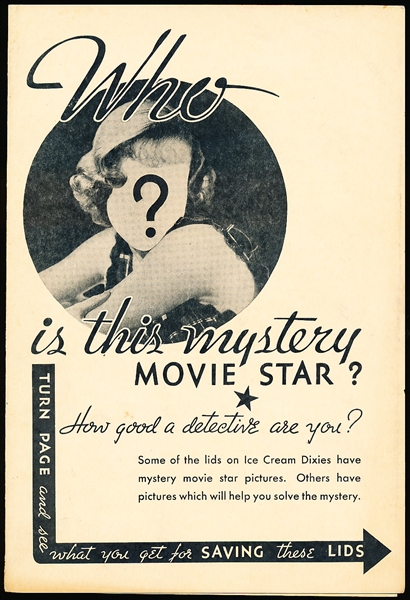 1934 Dixie Cup Movie Star “Mystery” Lid Album
