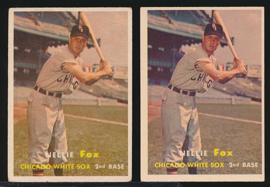 1957 Topps Baseball- #38 Nellie Fox, White Sox- 2 Cards