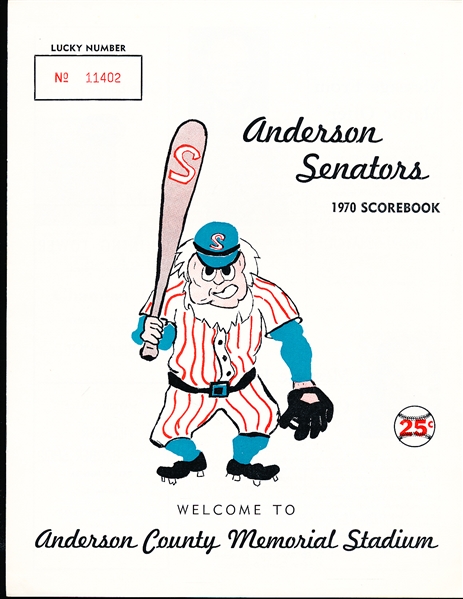 1970 Anderson (SC) Senators Minor League Bb Program- Western Carolinas League