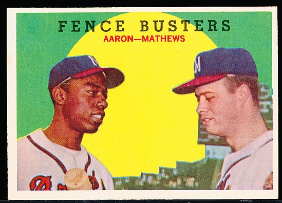 1959 Topps Baseball- #212 Fence Busters- Aaron/Mathews