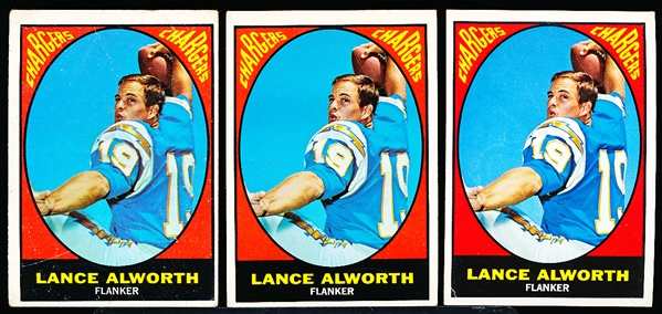 1967 Topps Fb- #123 Lance Alworth, Chargers- 3 Cards