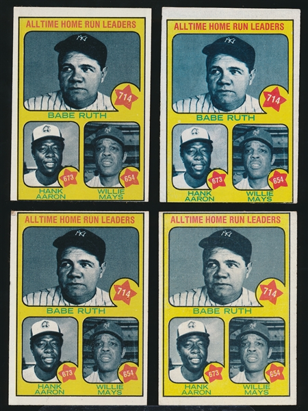 1973 Topps Bb - #1 Babe Ruth/ Aaron/ Mays- 4 Cards