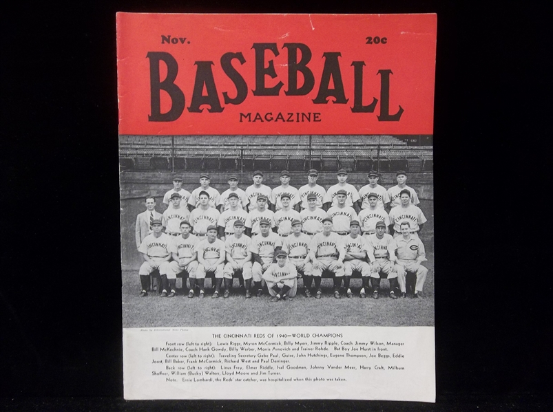 November 1940 “Baseball Magazine”- 1940 World Champion Cincinnati Reds on Cover