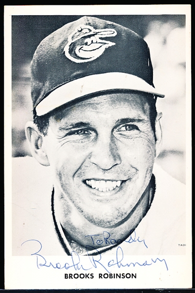 Autographed Brooks Robinson Baltimore Orioles B/W 3-½” x 5-¼” Team Issued Photo Turned into a Postcard