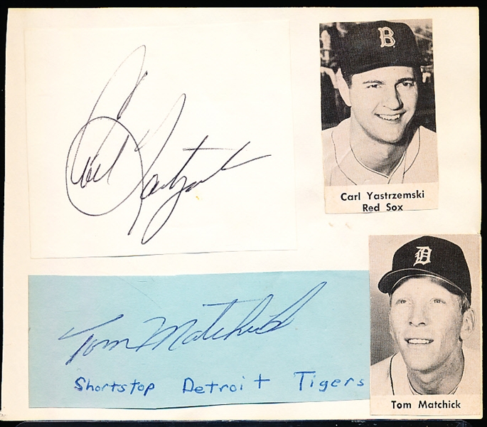 Autographed Carl Yastrzemski and Tom Matchick Cut Bsbl. Signatures Glued to an Album Page