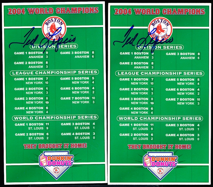 Autographed Ted Lepcio Boston Red Sox 2004 Dunkin’ Donuts 4” x 7” World Champions Magnets- 2 Magnets