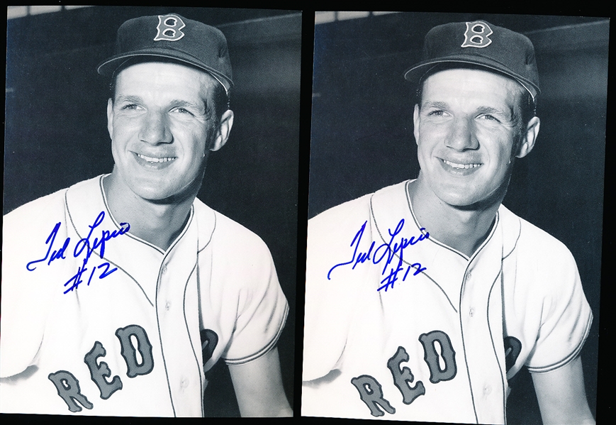 Autographed Ted Lepcio Boston Red Sox B & W 5” x 7” Pictures- 2 Pictures