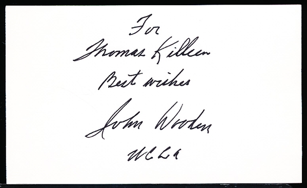 Autographed John Wooden 3 x 5” Card