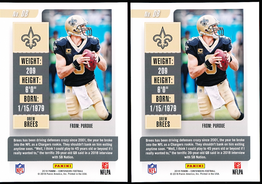 2018 Playoff Contenders Ftbl. 5” x 7” Cards- Drew Brees, Saints- 25 Cards