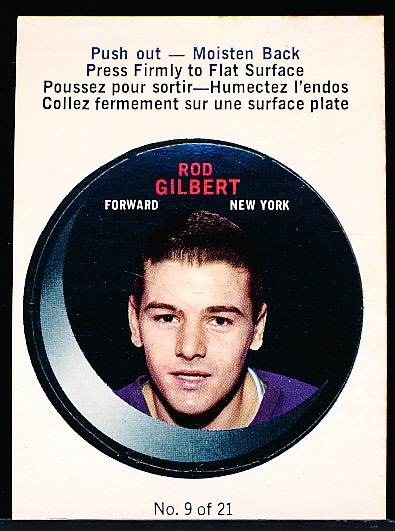 1968-69 O-Pee-Chee Hockey- Puck Stickers- #9 Rod Gilbert, N.Y.