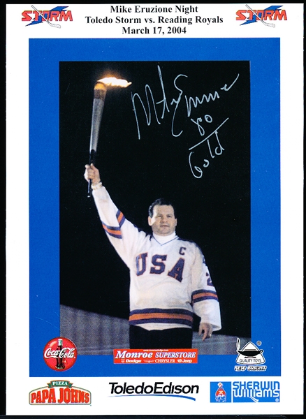 March 17, 2004 Toledo Storm Minor Lg. Hockey Mike Eruzione Night Promotional 5” x 7” Card