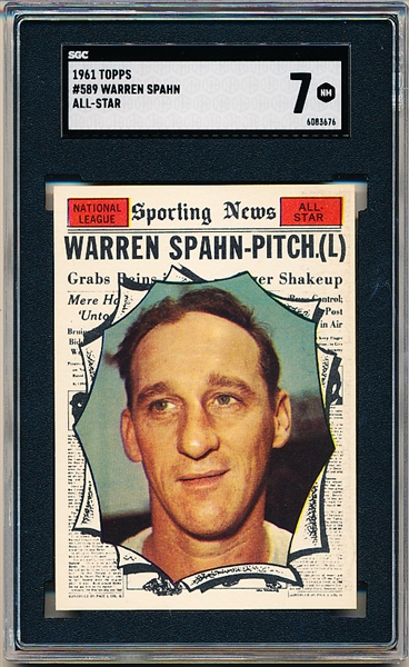 1961 Topps Baseball- #589 Warren Spahn AS- Hi#- SGC 7 (NM)