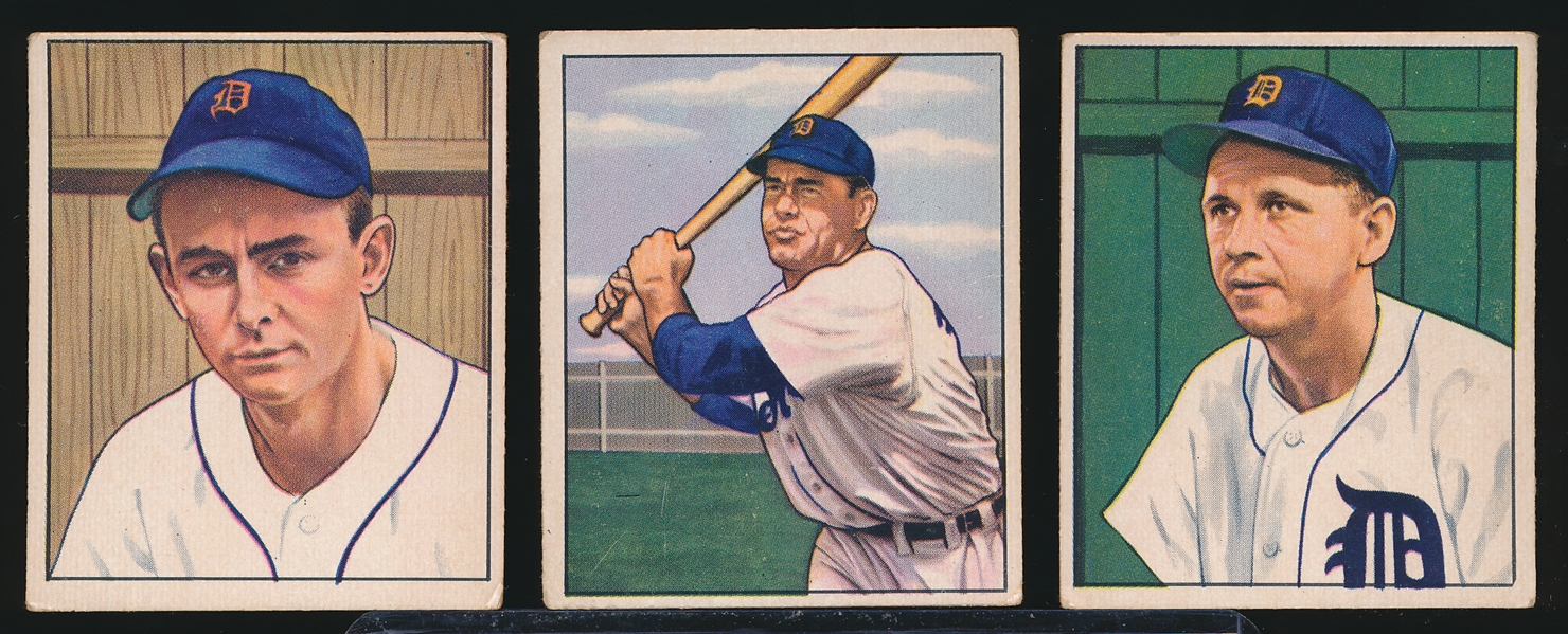 1950 Bow. Bb- 3 Diff Detroit Tigers- All with Dated Backs