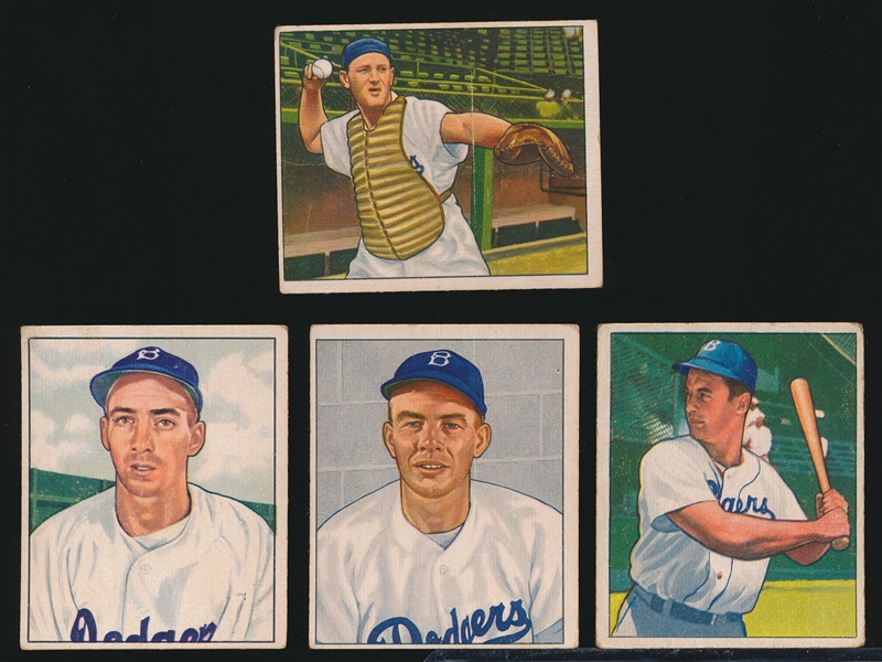 1950 Bow. Bb- 4 Diff Brooklyn Dodgers- All with Dated Backs