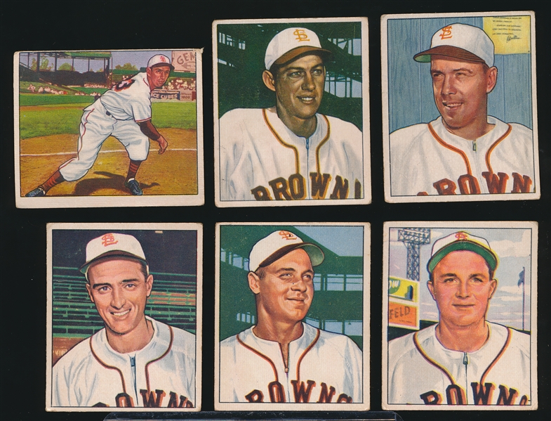 1950 Bow. Bb- 6 Diff St. Louis Browns- All with Dated Backs