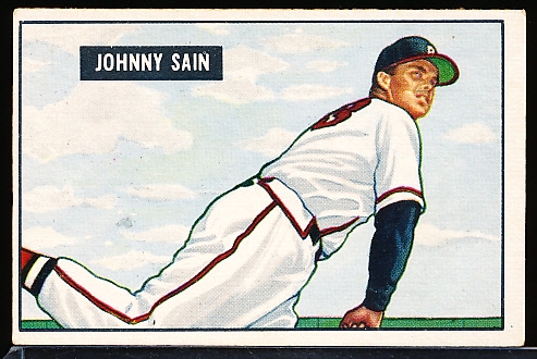 1951 Bowman Baseball- #314 Johnny Sain, Braves- Hi#