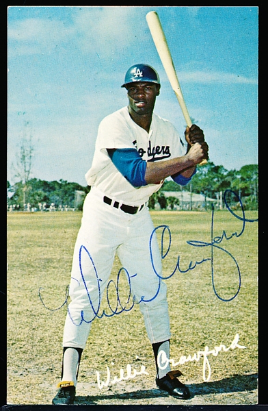 Autographed 1970’s Willie Crawford Los Angeles Dodgers Team Issued Mitock and Sons MLB Postcard