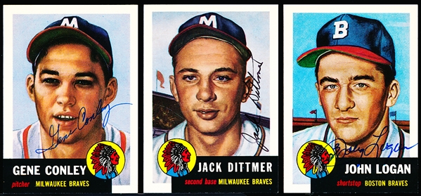 Autographed 1991 Topps 1953 Bsbl. Reprint- 3 Diff. Boston/Milwaukee Braves