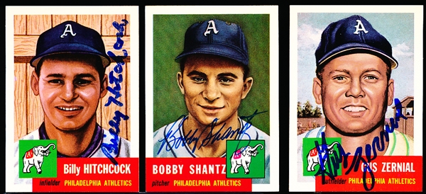 Autographed 1991 Topps 1953 Bsbl. Reprint- 3 Diff. Philadelphia Athletics