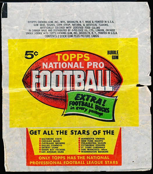 1962 Topps Football 5 Cent Wrapper