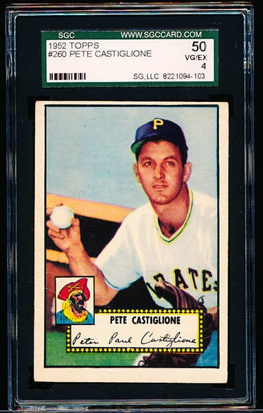 1952 Topps Baseball- #260 Pete Catiglione, Pirates- SGC 50 (Vg-Ex 4)