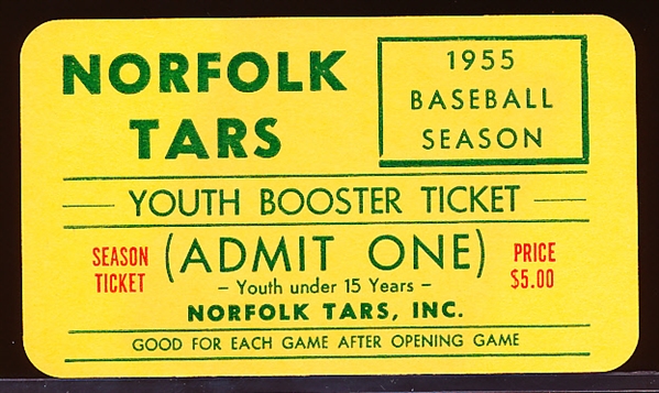 1955 Norfolk Tars MiLB Youth Booster Ticket