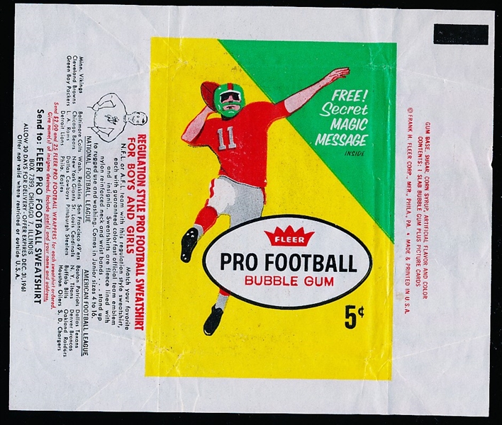 1961 Fleer Football Wrapper- 5 Cent Wrapper- Green helmet issue