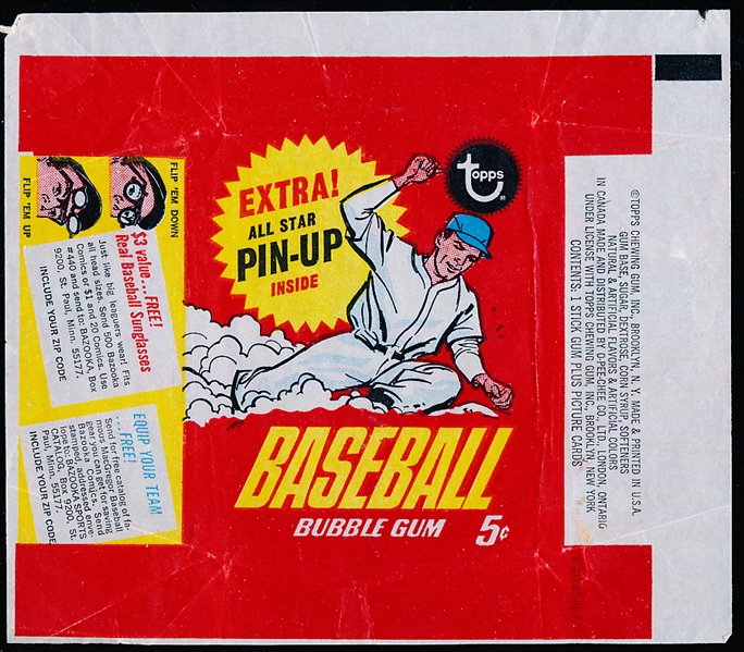 1967 Topps Baseball- 5 Cent Wrapper- “Extra All Star Pin Up Inside” on front