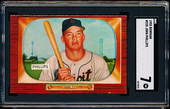1955 Bowman Baseball- #228 John Phillips, Tigers- SGC 7 (NM)