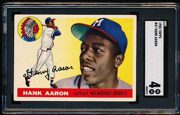 1955 Topps Baseball- #47 Hank Aaron, Braves- SGC 4 (Vg-EX)