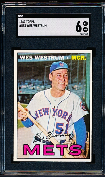 1967 Topps Baseball- #593 Wes Westrum, Mets- Hi#- SGC 6 (Ex-NM)