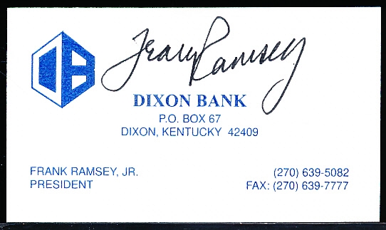 Autographed Frank Ramsey Bkbl. Bank President Business Card