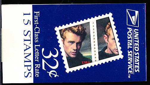 1996 USPS “Legends of Hollywood” Non-Sports Stamps- One USPS Sealed Book with 15 Thirty-Two Cent James Dean Stamps