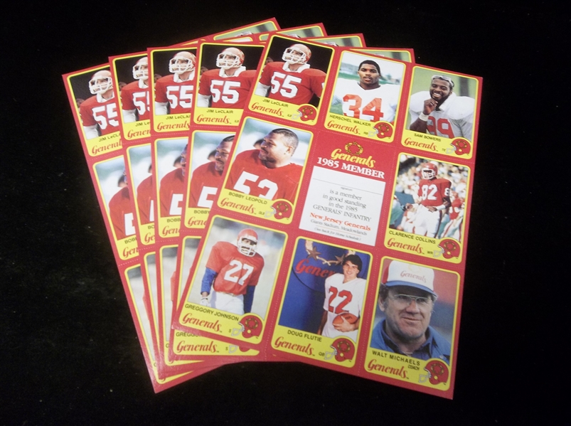 1985 Topps USFL-New Jersey Generals Perforated Panel Complete Set of 9 Cards- 5 Panels