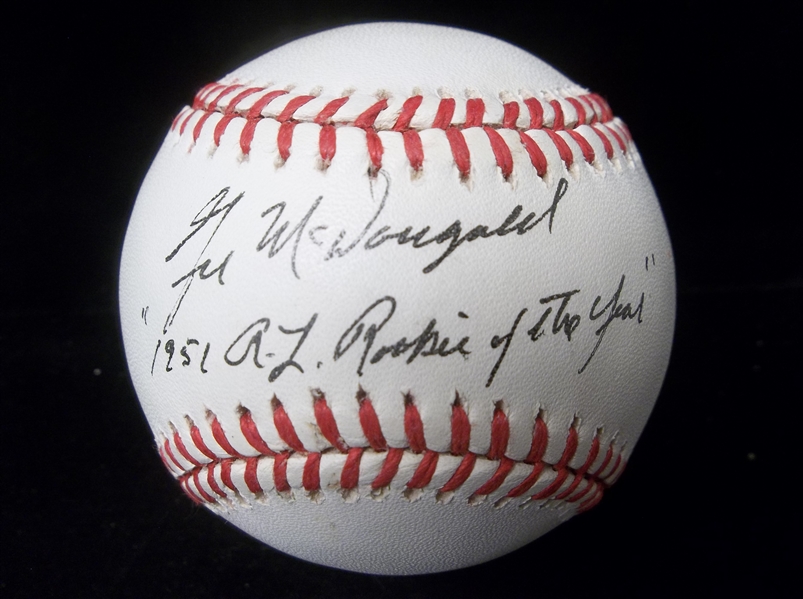 Autographed and Inscribed Gil McDougald Official AL Bsbl.