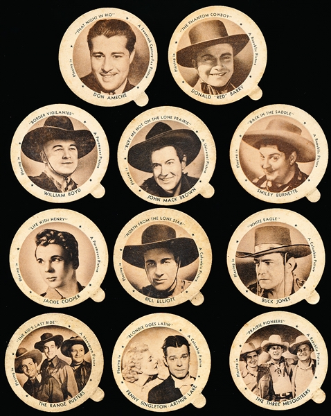 1941 Dixie Cup 2-1/4” Diameter “Movie Stars” (F5-7) Ice Cream Lids- 11 Diff.- All Wiseman Farms Brand