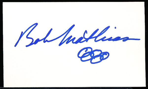Autographed Bob Mathias, Olympic Gold Medalist Index Card