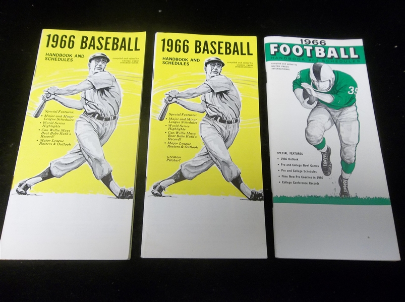 1966 Nat’l Research Bureau Baseball & Football “Handbook & Schedules” Pubs- 3 Asst.