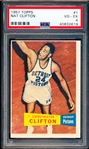 1957-58 Topps Basketball- #1 Nat (Sweetwater) Clifton, Pistons- PSA Vg-Ex 4