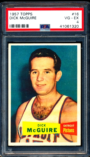 1957-58 Topps Basketball- #16 Dick McGuire, Detroit Pistons- PSA Vg-Ex 4