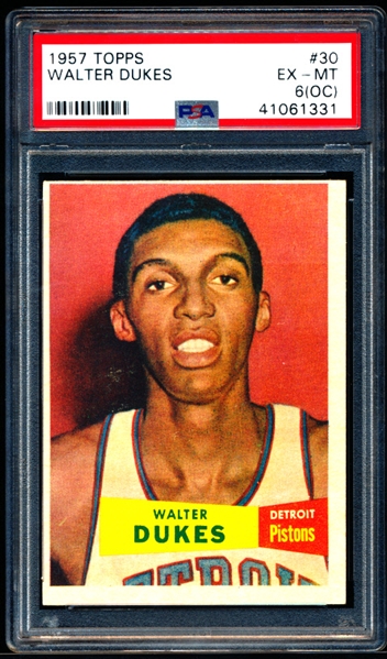 1957-58 Topps Basketball- #30 Walter Dukes, Detroit Pistons- PSA Ex-Mt 6 (OC)