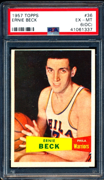 1957-58 Topps Basketball- #36 Ernie Beck, Phila. Warriors- PSA Ex-Mt 6 (OC)