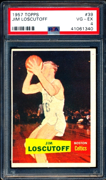 1957-58 Topps Basketball- #39 Jim Loscutoff, Boston Celtics- PSA VG-EX 4