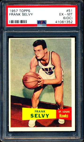1957-58 Topps Basketball- #51 Frank Selvy, St. Louis Hawks- PSA Ex-Mt 6 (OC)