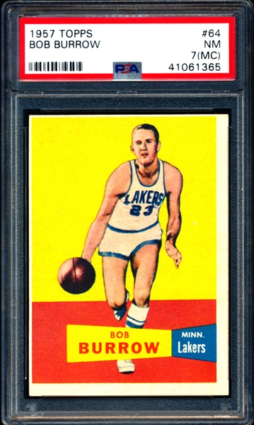 1957-58 Topps Basketball- #64 Bob Burrow, Minn. Lakers- PSA NM 7(MC)