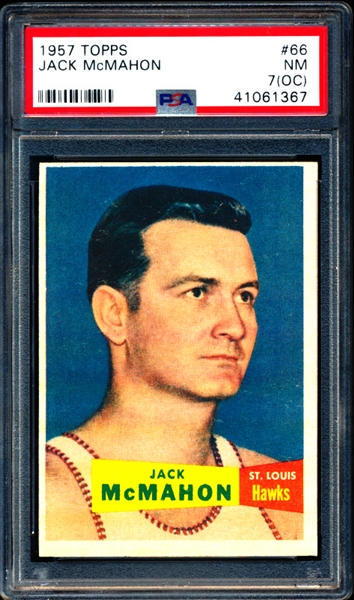 1957-58 Topps Basketball- #66 Jack McMahon, St. Louis Hawks- PSA NM 7 (OC)