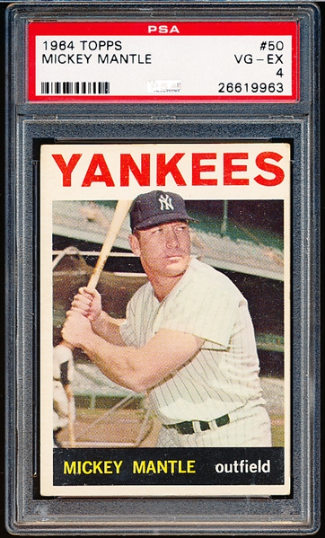 1964 Topps Baseball- #50 Mickey Mantle, Yankees- PSA Vg-Ex 4 